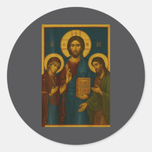 Orthodox Icon Of Christ, Theotokos, And John The B Classic Round Sticker