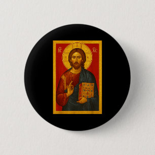 Orthodox Icon Of Jesus Christ Pantocrator  6 Cm Round Badge