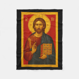 Orthodox Icon Of Jesus Christ Pantocrator  Fleece Blanket