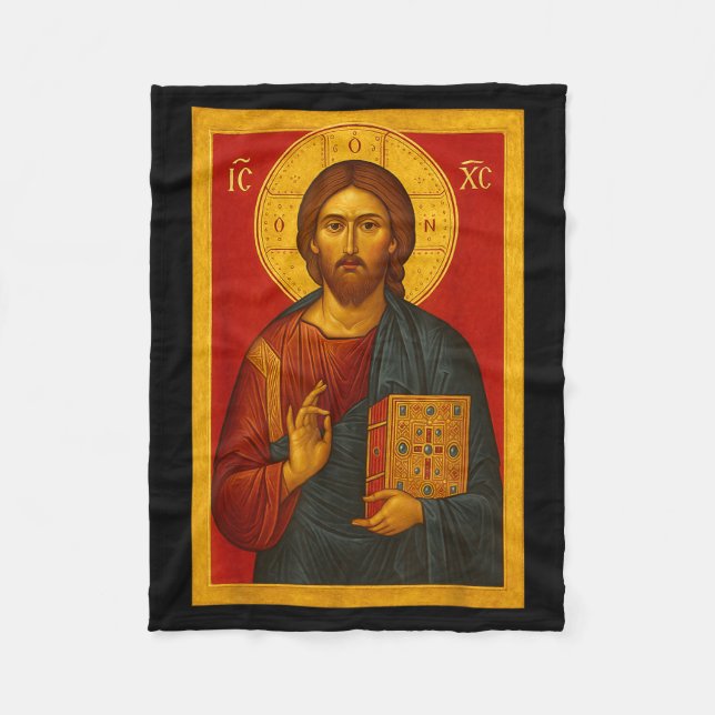 Orthodox Icon Of Jesus Christ Pantocrator  Fleece Blanket (Front)