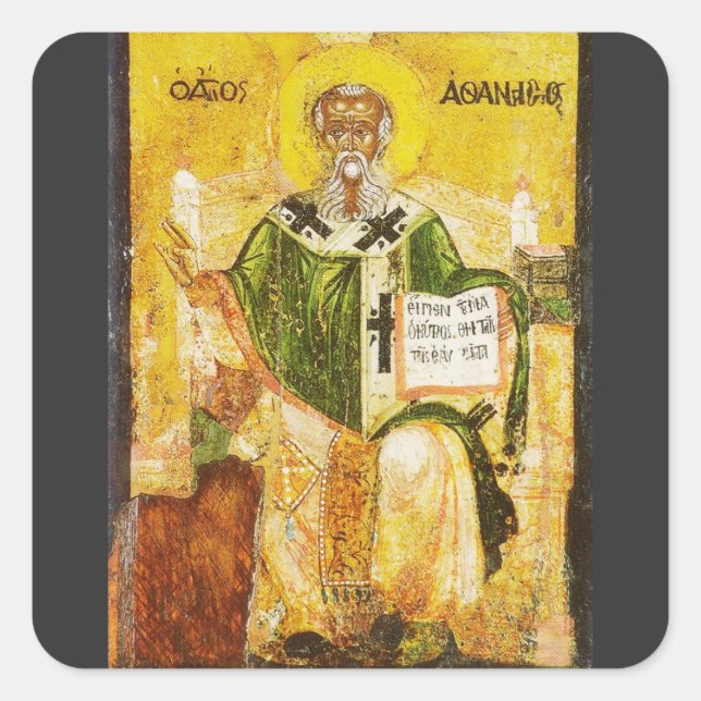 Orthodox Icon of Saint Athanasius of Alexandria Square Sticker (Front)