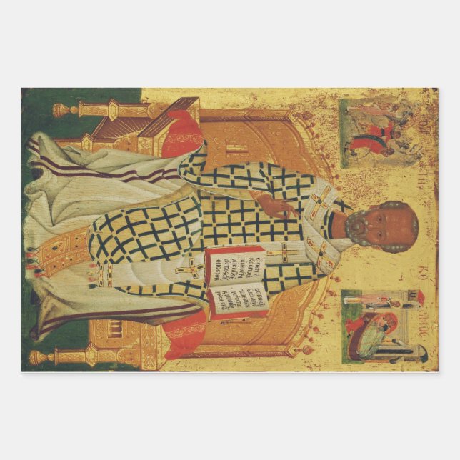 Orthodox Icon of Saint Nicholas The Wonderworker Wrapping Paper Sheet (Front)