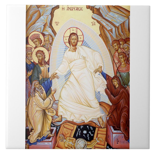 Orthodox Icon of the Anastasis Resurrection Art Ceramic Tile (Front)