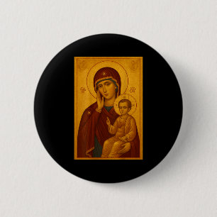 Orthodox Icon Of Theotokos And Baby Jesus Christ  6 Cm Round Badge