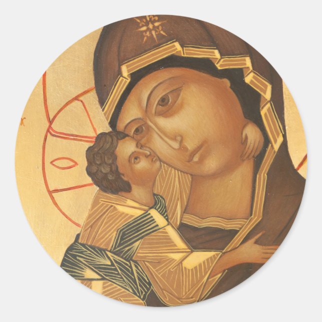 Orthodox Icon of Virgin Mary and Baby Jesus Classic Round Sticker (Front)