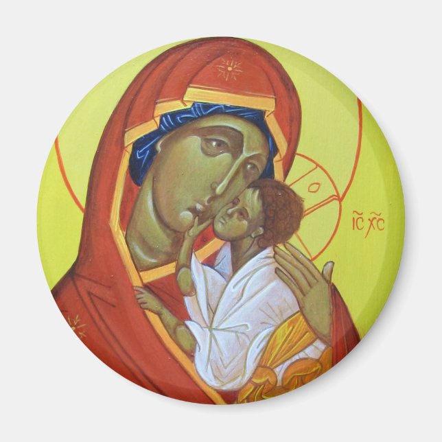 Orthodox Icon Virgin of The Sweet Kiss Magnet (Front)