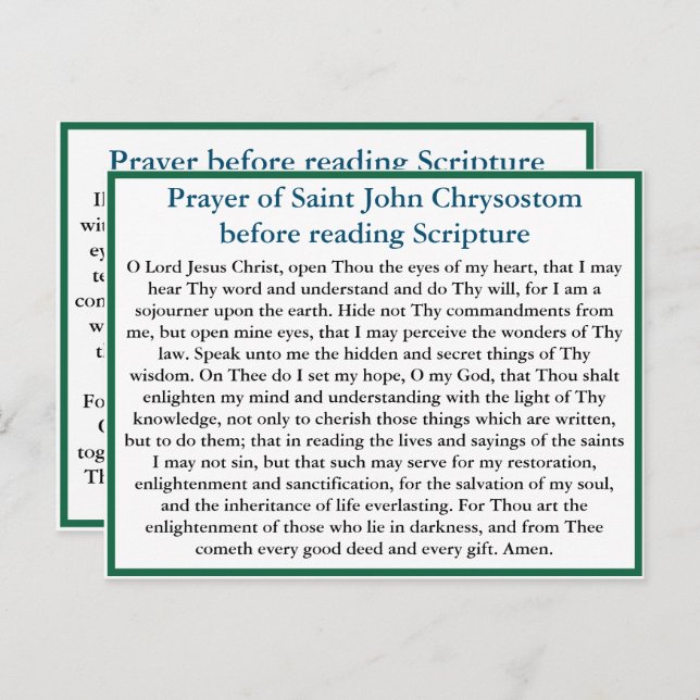 Orthodox prayer before reading scripture card (Front/Back)