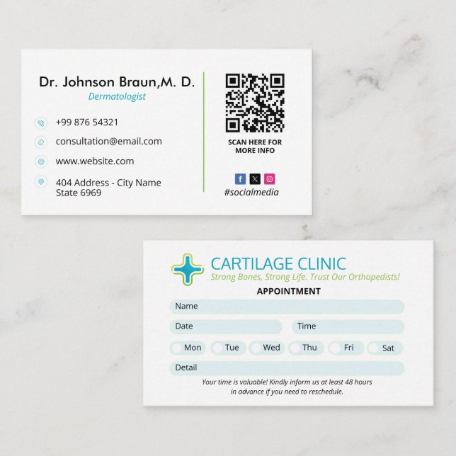 Orthopaedic Clinic Business | Clean Appointment Business Card (Front/Back)