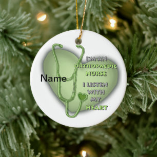 Orthopaedic Nurse Green Heart  Ceramic Ornament