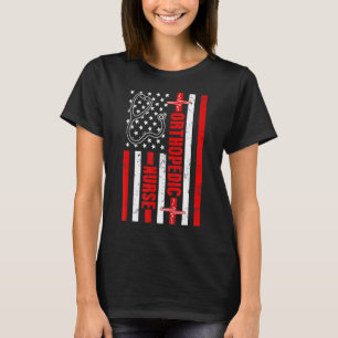 Orthopaedic Nurse Usa American Flag Heartbeat Stet T-Shirt