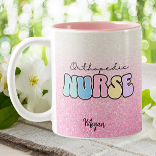 Orthopaedic Ortho RN Nurse Pink Glitter Two-Tone Coffee Mug