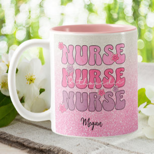 Orthopaedic Ortho RN Nurse Pink Glitter Two-Tone Coffee Mug