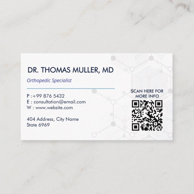 Orthopaedic Recovery Business | White Barcode Business Card (Front)