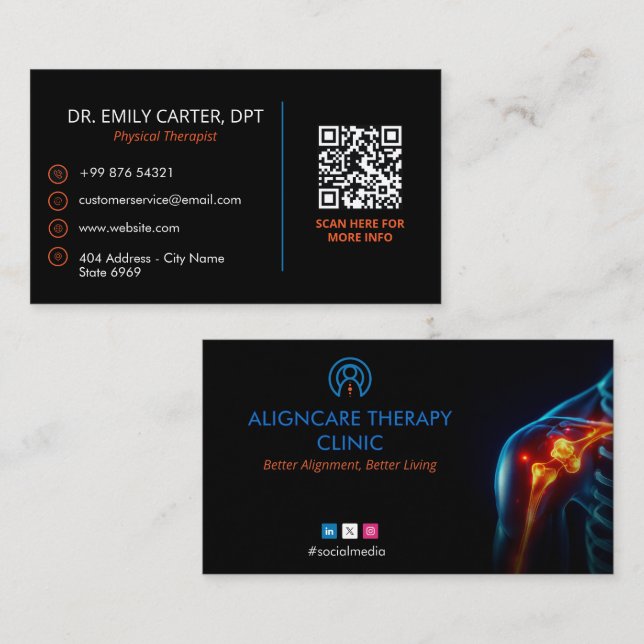 Orthopaedic Rehab Business | Modern Dark  Business Card (Front/Back)