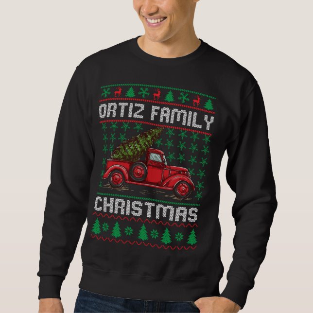 Ortiz Family Ugly Christmas Sweater Red Truck Funn (Front)