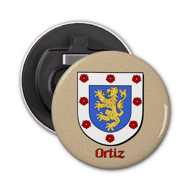Ortiz Heraldic Arms on Parchment Style Back Bottle Opener (Front)