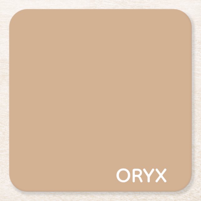 Oryx brown beige color name square paper coaster (Front)