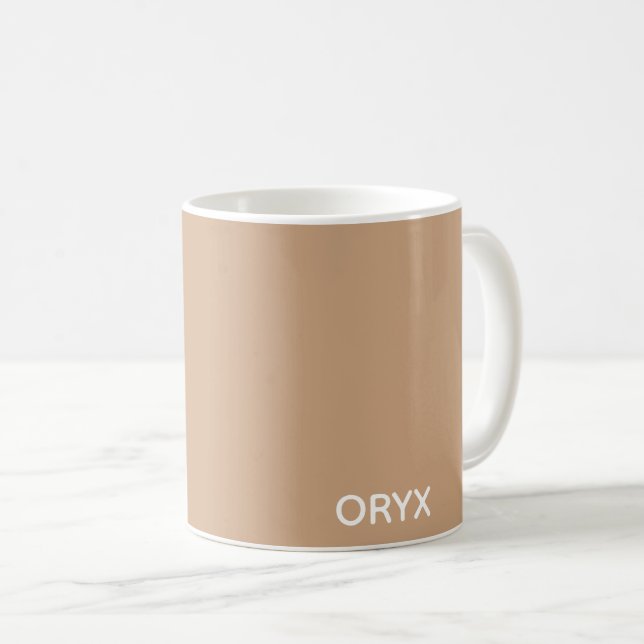 Oryx brown beige colour name coffee mug (Front Right)