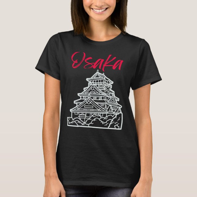 Osaka Castle in Japan Sketch Japanese Landmark T-Shirt (Front)