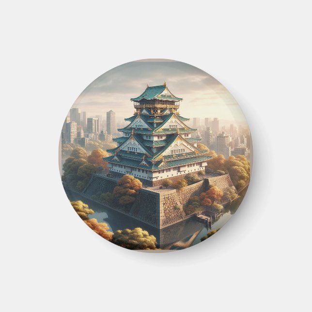 Osaka Castle Japan Landscape Vintage Travel Magnet (Front)
