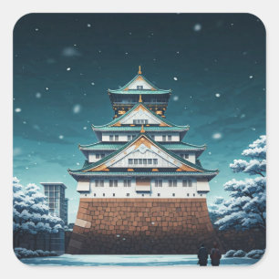 Osaka Castle Japan Night Travel Square Sticker