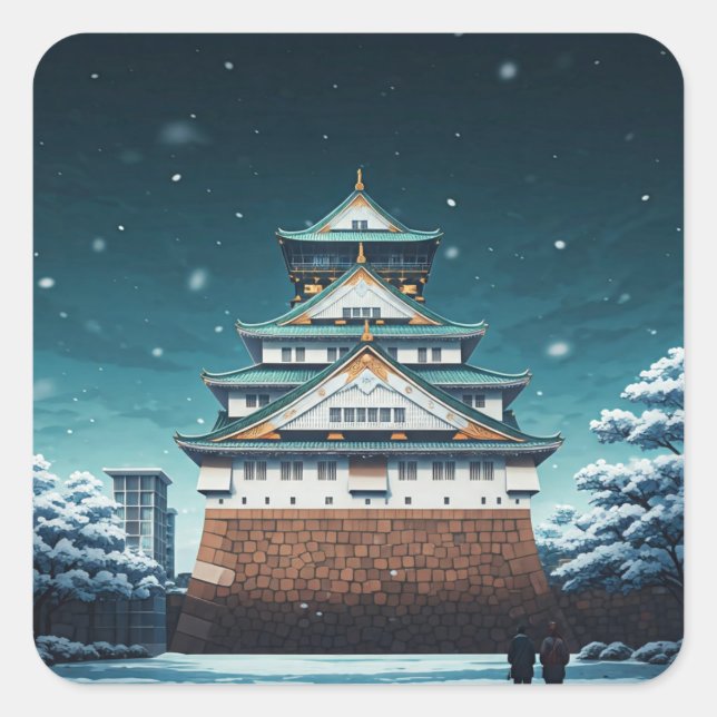 Osaka Castle Japan Night Travel Square Sticker (Front)