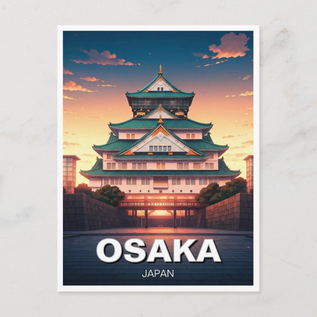 Osaka Castle Japan sunset Travel Postcard (Front)