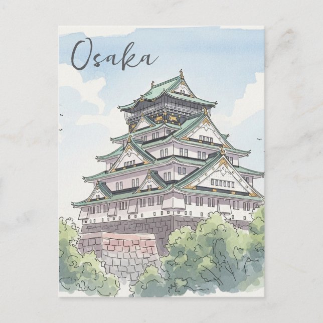 Osaka Castle Japan Watercolor Postcard (Front)