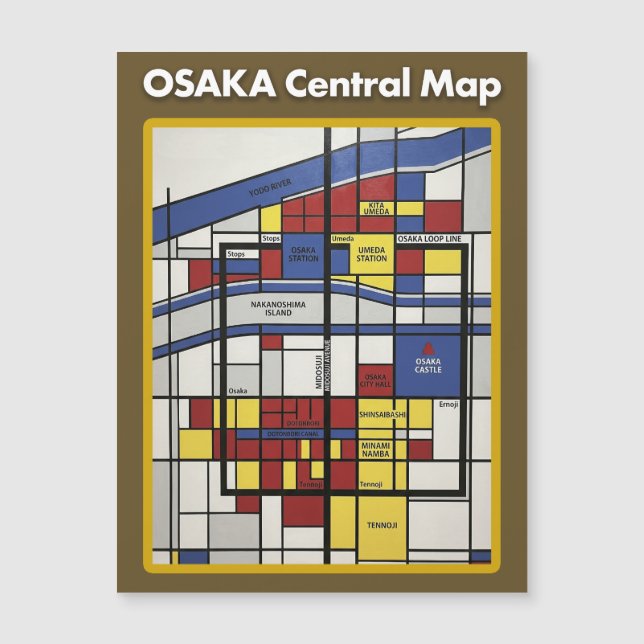 OSAKA central map Piet Mondrian style (Front)