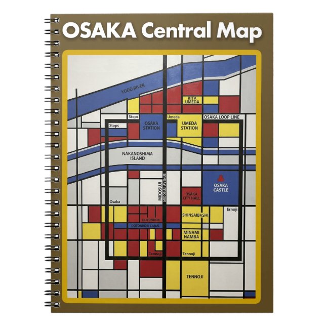 OSAKA central map Piet Mondrian style Notebook (Front)