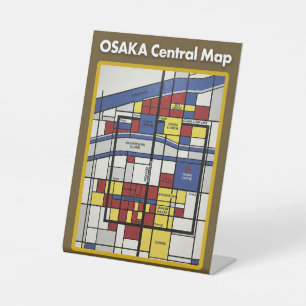 OSAKA central map Piet Mondrian style Pedestal Sign