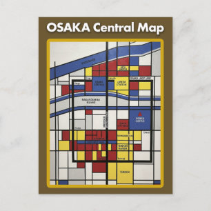 OSAKA central map Piet Mondrian style Postcard