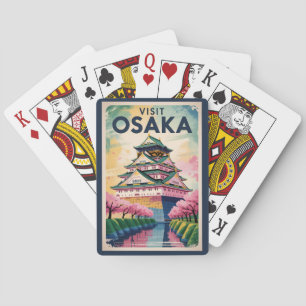 Osaka Japan Castle Illustration Travel Art Vintage Playing Cards