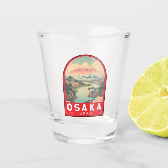 Osaka Japan Mount Fuji Travel Art Emblem Shot Glass (Front)
