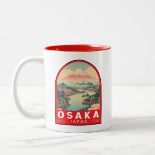 Osaka Japan Mount Fuji Travel Art Emblem Two-Tone Coffee Mug