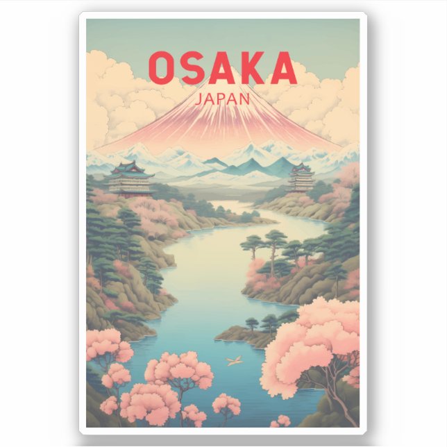 Osaka Japan Mount Fuji Travel Art Vintage (Front)