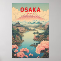 Osaka Japan Mount Fuji Travel Art Vintage