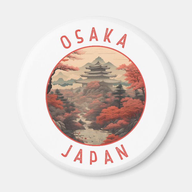 Osaka Japan Retro Distressed Circle Magnet (Front)