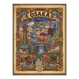 Osaka, Japan - Tourist Attractions - Tarot Card Poster
