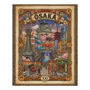 Osaka, Japan - Tourist Attractions - Tarot Card Poster