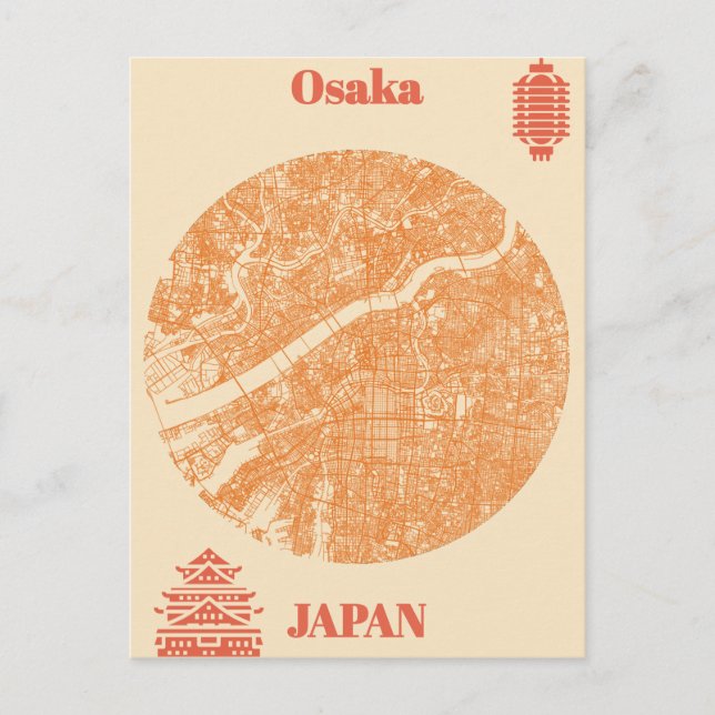 Osaka map Japan Postcard (Front)