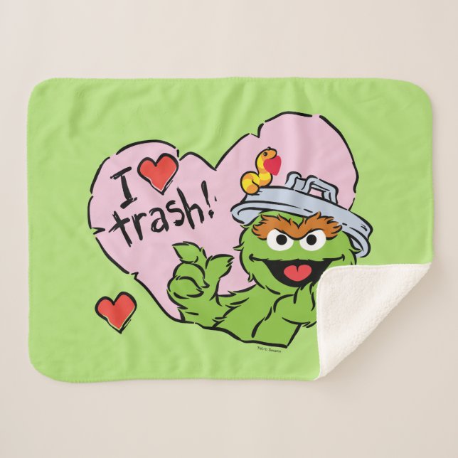 Oscar "I Love Trash" Valentine Sherpa Blanket (Front (Horizontal))