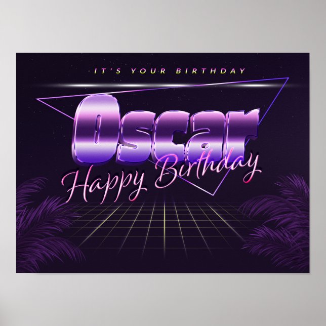 Oscar Name First Name lilac retro poster birthday (Front)