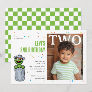 Oscar the Grouch Green Confetti Second Birthday Invitation