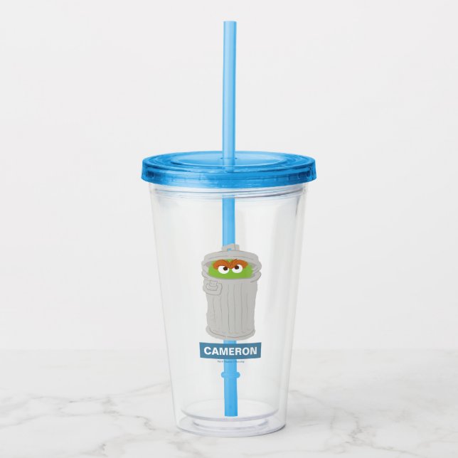 Oscar the Grouch & His Trash Can | Add Your Name Acrylic Tumbler (Front)