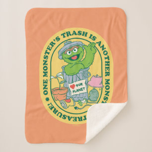 Oscar the Grouch   Monster Treasure Badge Sherpa Blanket