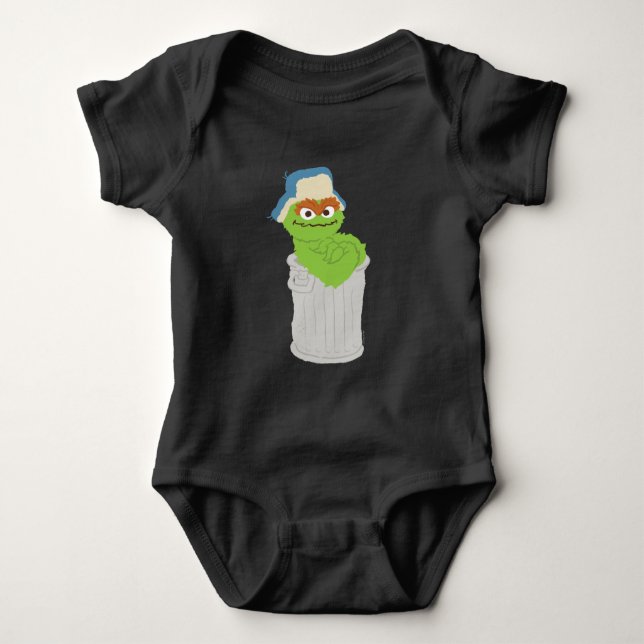 Oscar the Grouch Trash Can Lean Baby Bodysuit (Front)