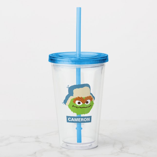 Oscar the Grouch Woodland Face | Add Your Name Acrylic Tumbler (Front)