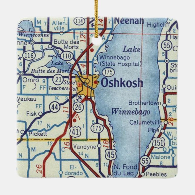 Oshkosh Vintage Map Ceramic Ornament (Back)