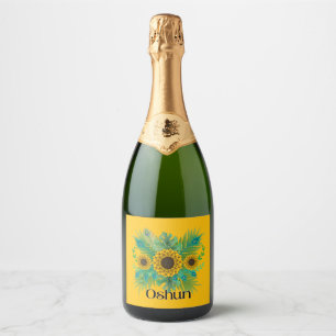 Oshun Goddess Sunflowers Sparkling Wine Label
